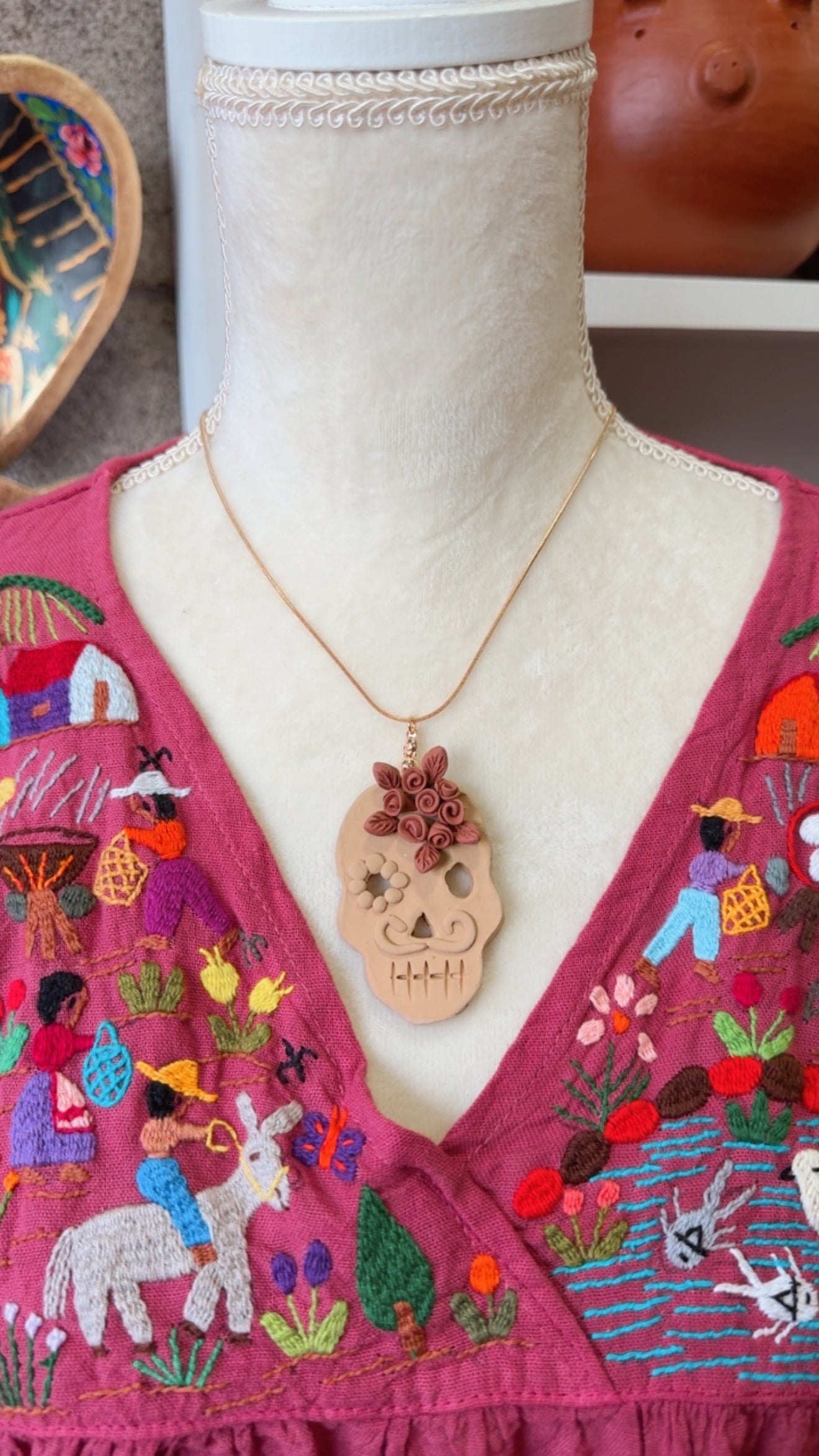 Collar de catrín de barro Atzompa joyería