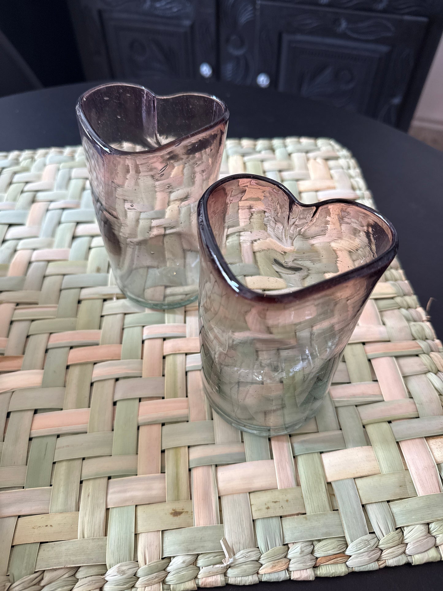 Juego de 2 Vasos de vidrio soplado corazón tinto