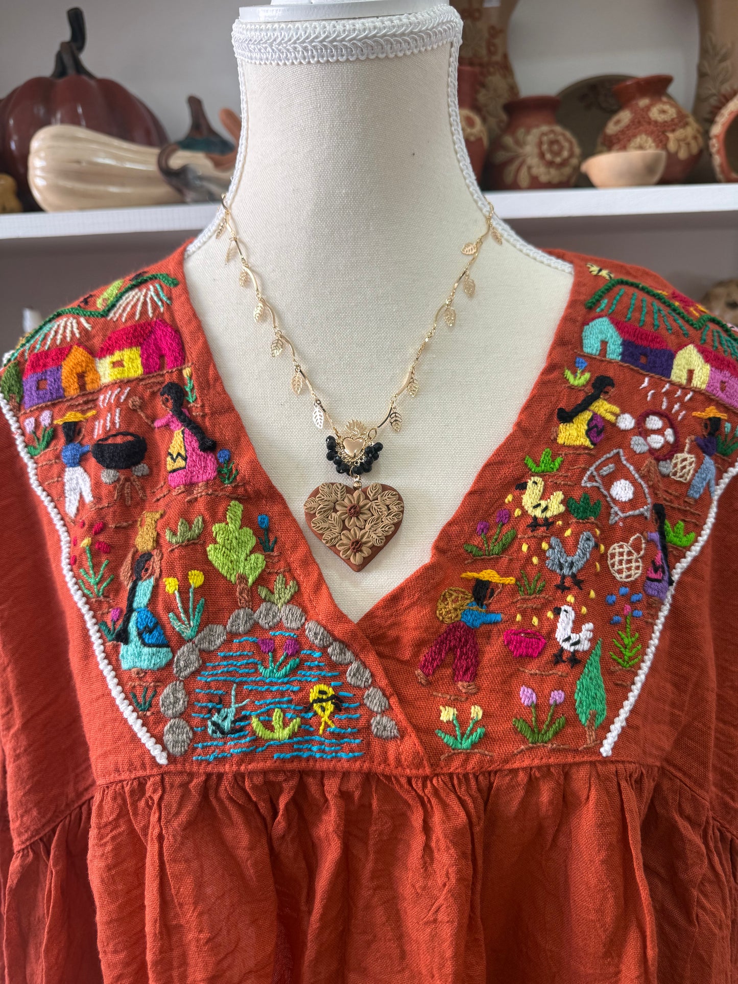 Blusa Unitalla de historias ladrillo Tzintzuntzan mujer