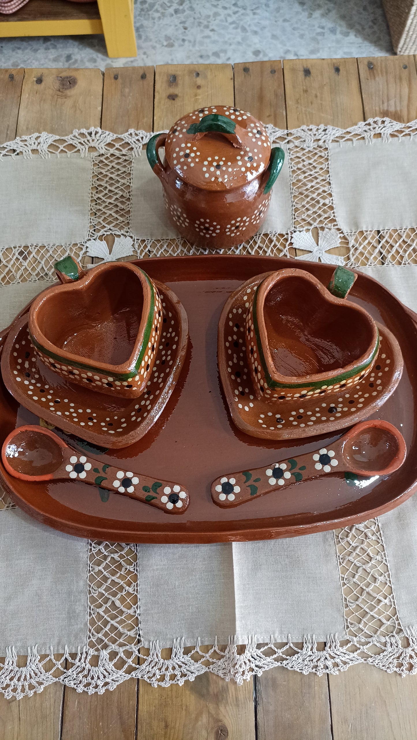 Juego de cafe de dos personas corazón al natural