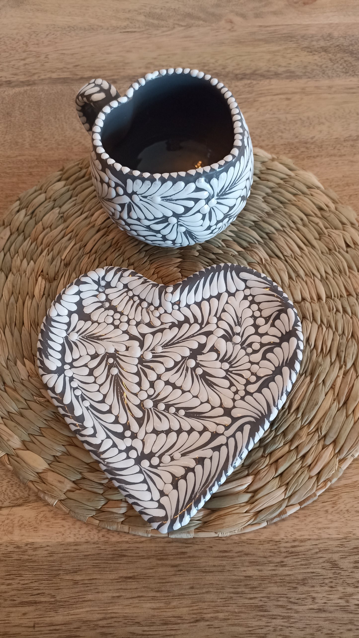 Juego de taza gris/blanco talavera