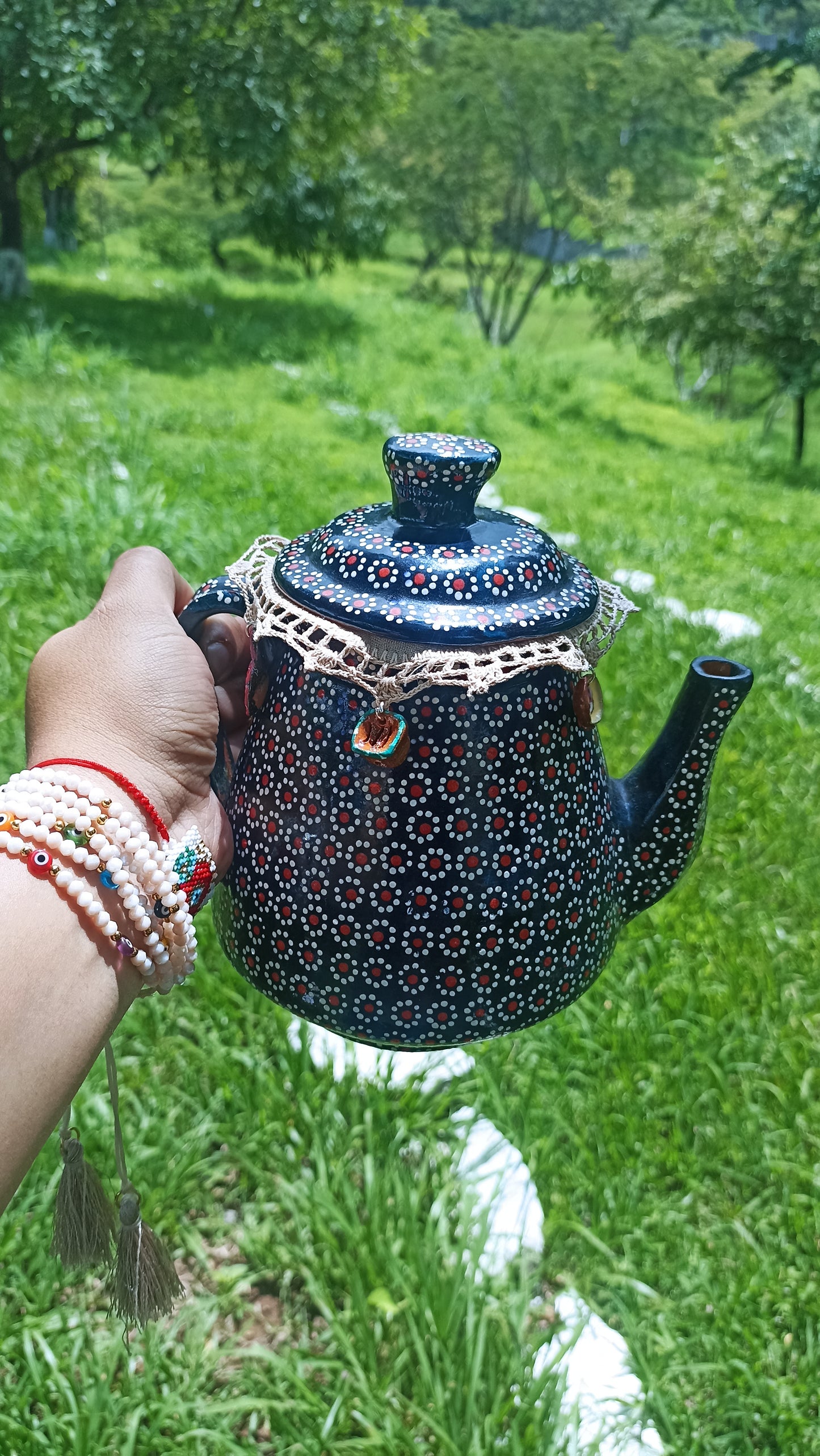 Cubrevasos deshilado beige