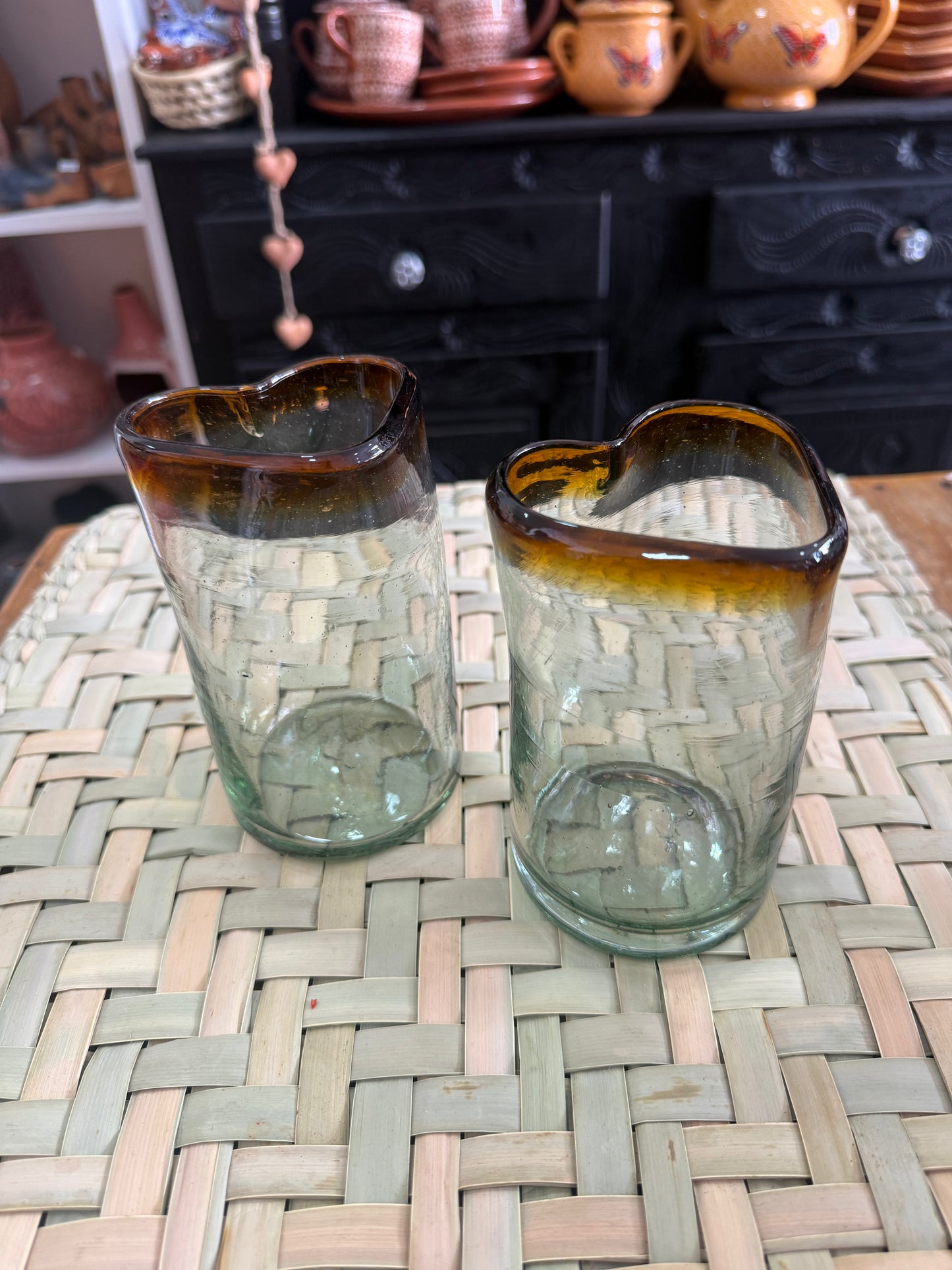 Juego de 2 Vasos de vidrio soplado corazón cafecito