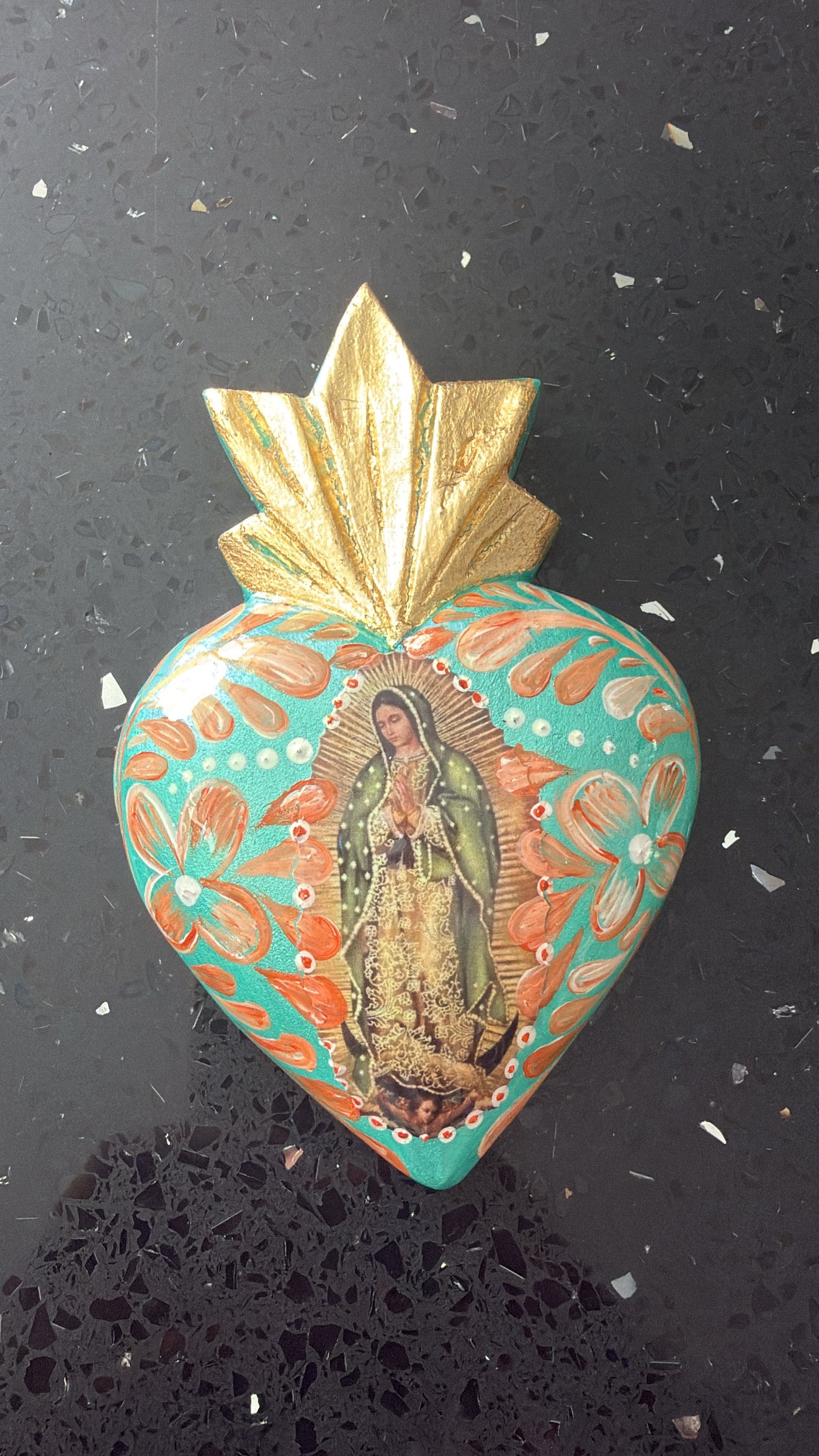 Corazón de madera turquesa Virgen
