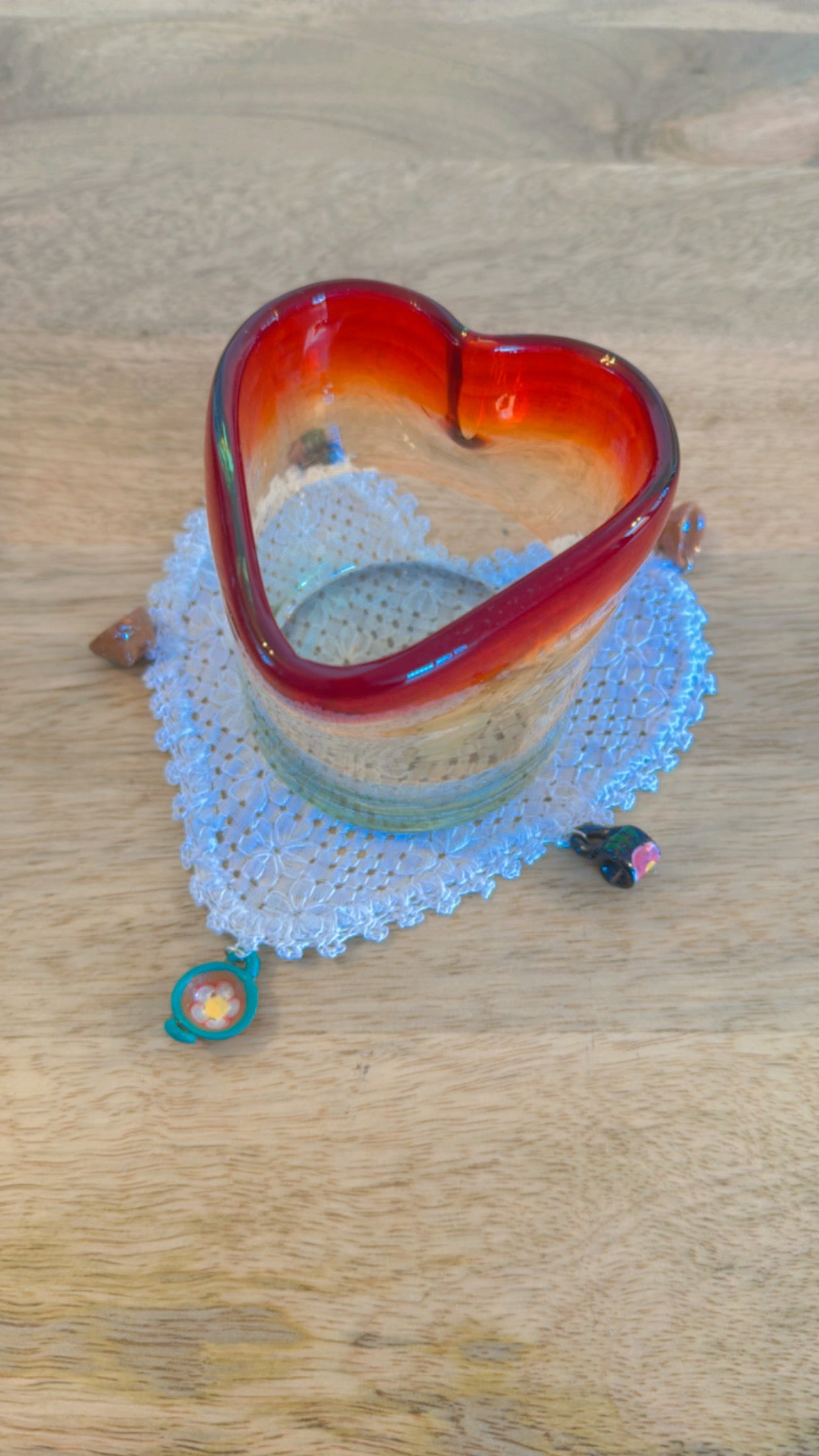 Juego de 2 Vaso de vidrio soplado corazón rojo 200 ml