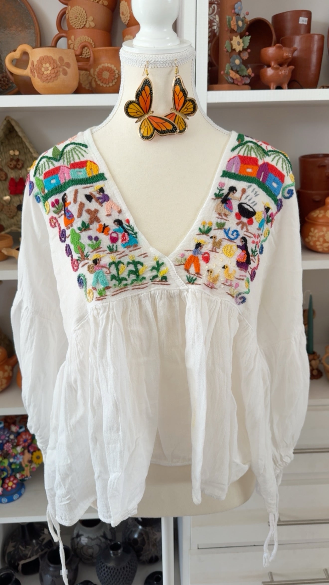 Blusa Unitalla blanca pollitos hueso Tzintzuntzan mujer