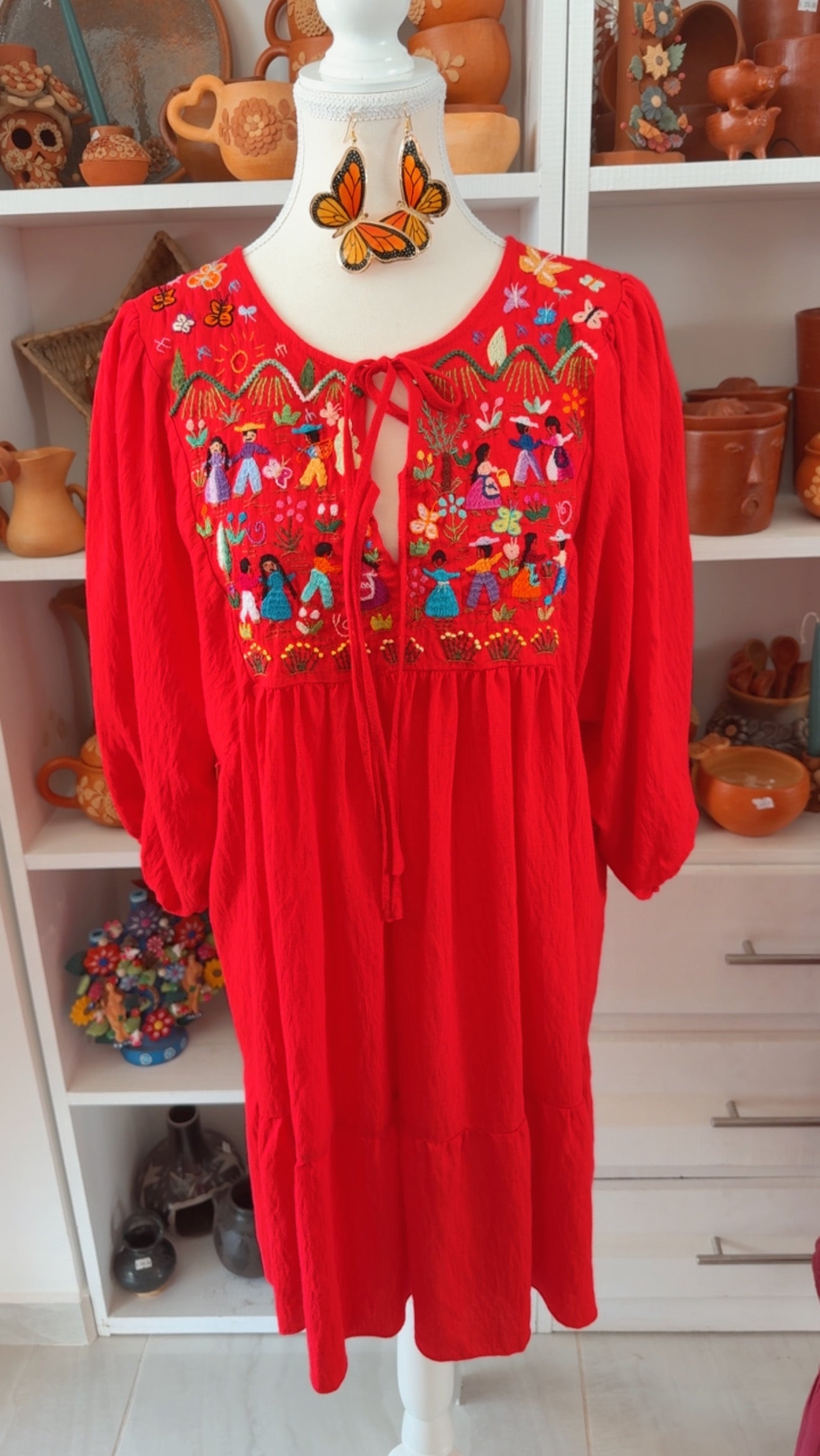 Vestido rojo talla grande historias Tzintzuntzan mujer