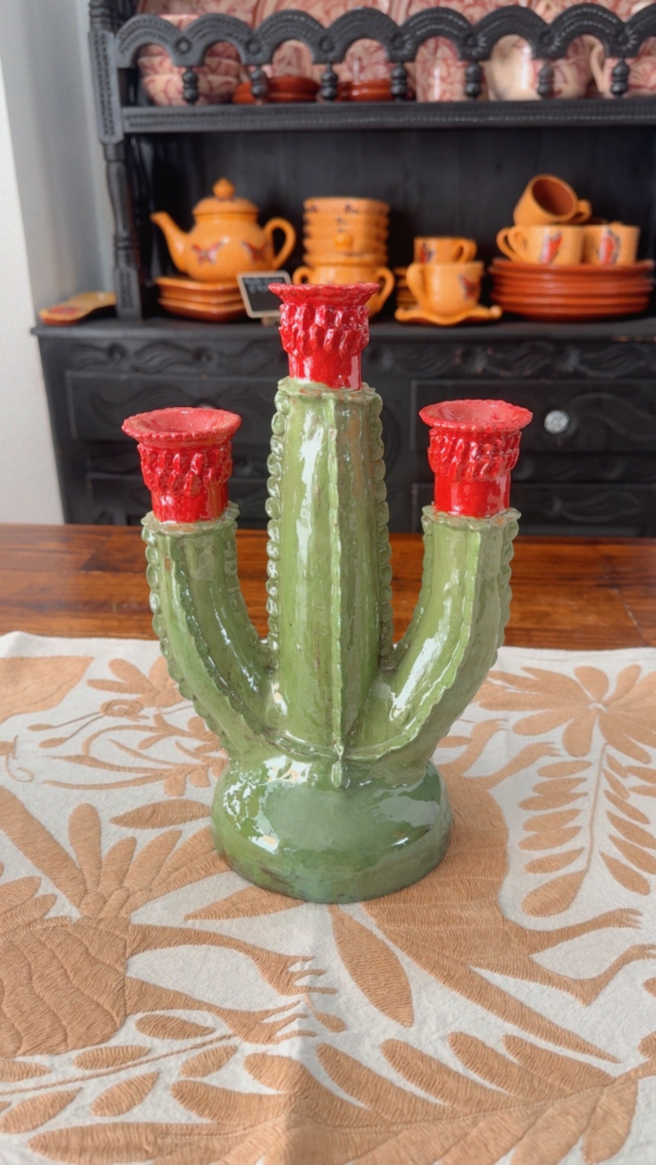 Candelero de nopal cactus para 3 velas