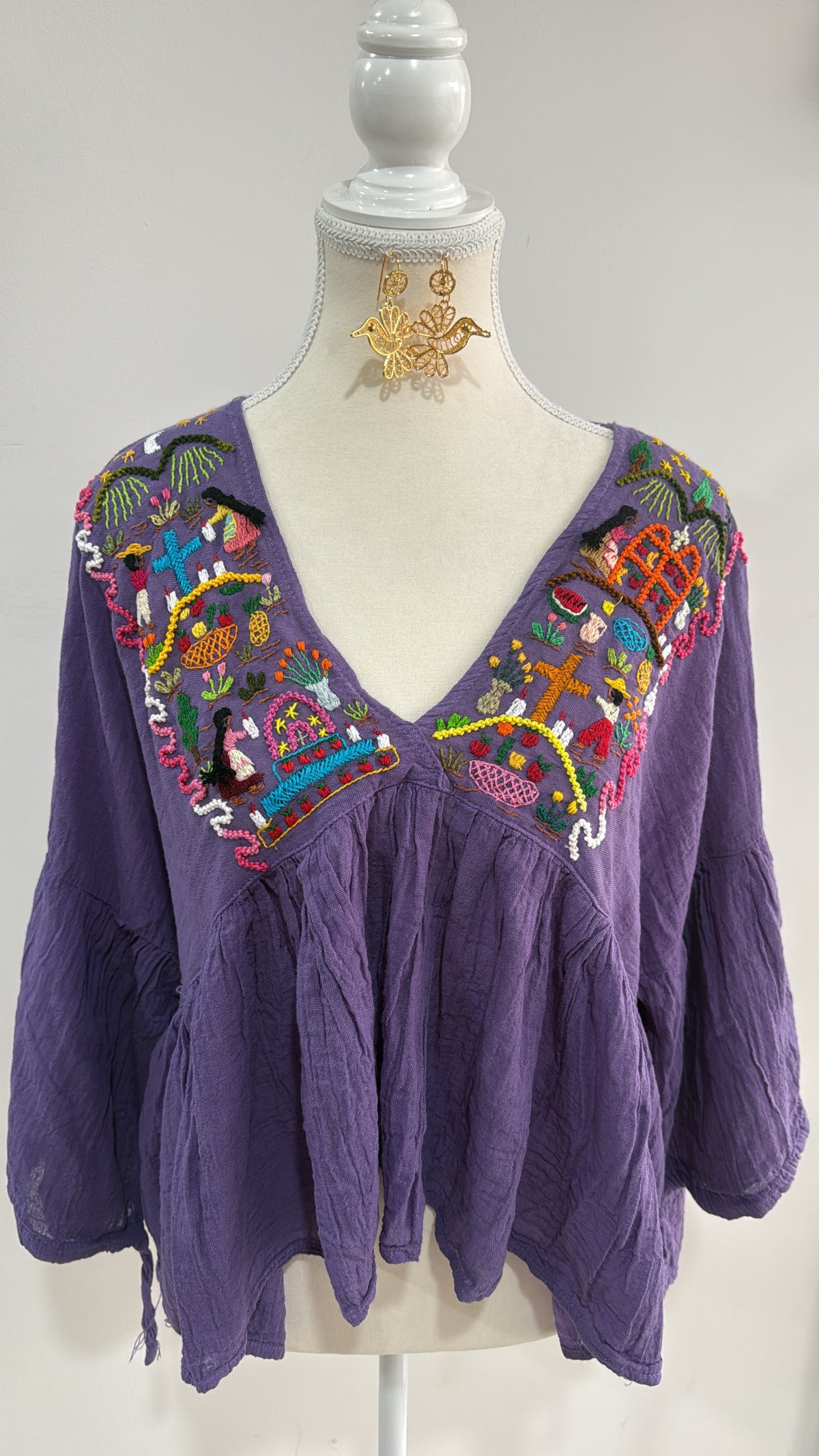 Blusa Unitalla de historias lila noche de ánimas Tzintzuntzan mujer