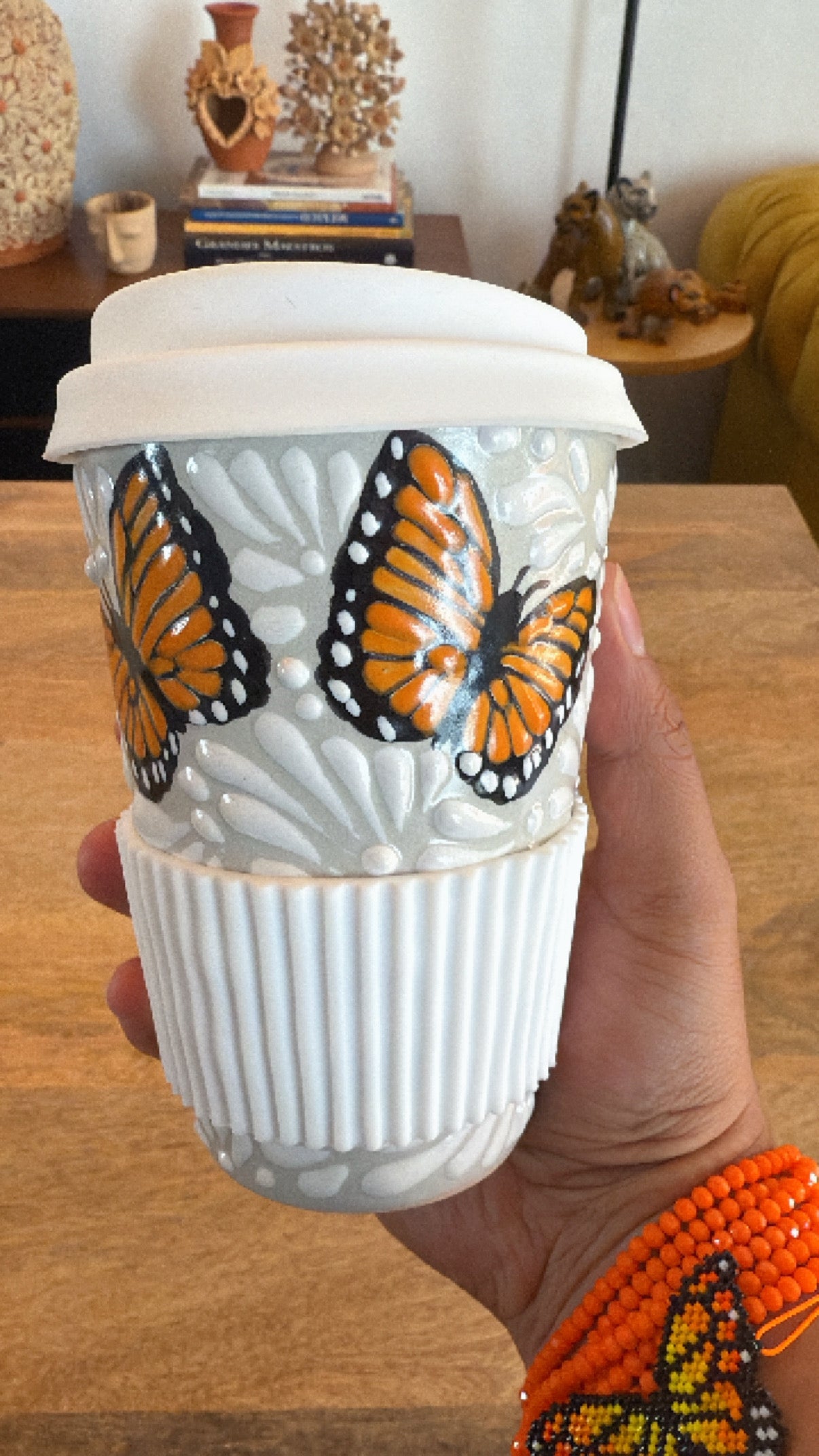 Termo de talavera blanco primavera