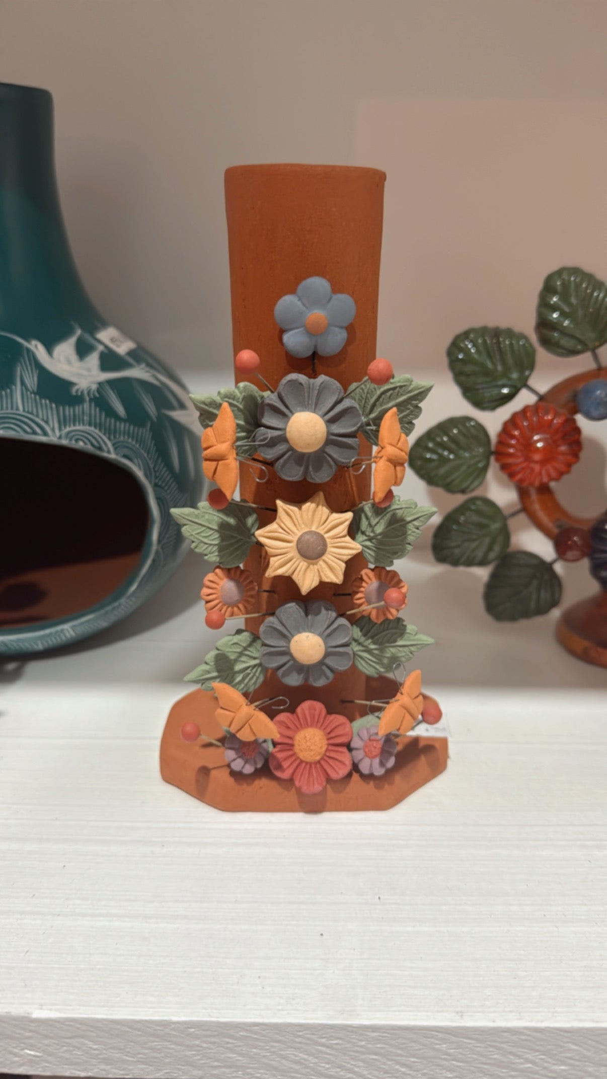 Candelero Metepec flores azules