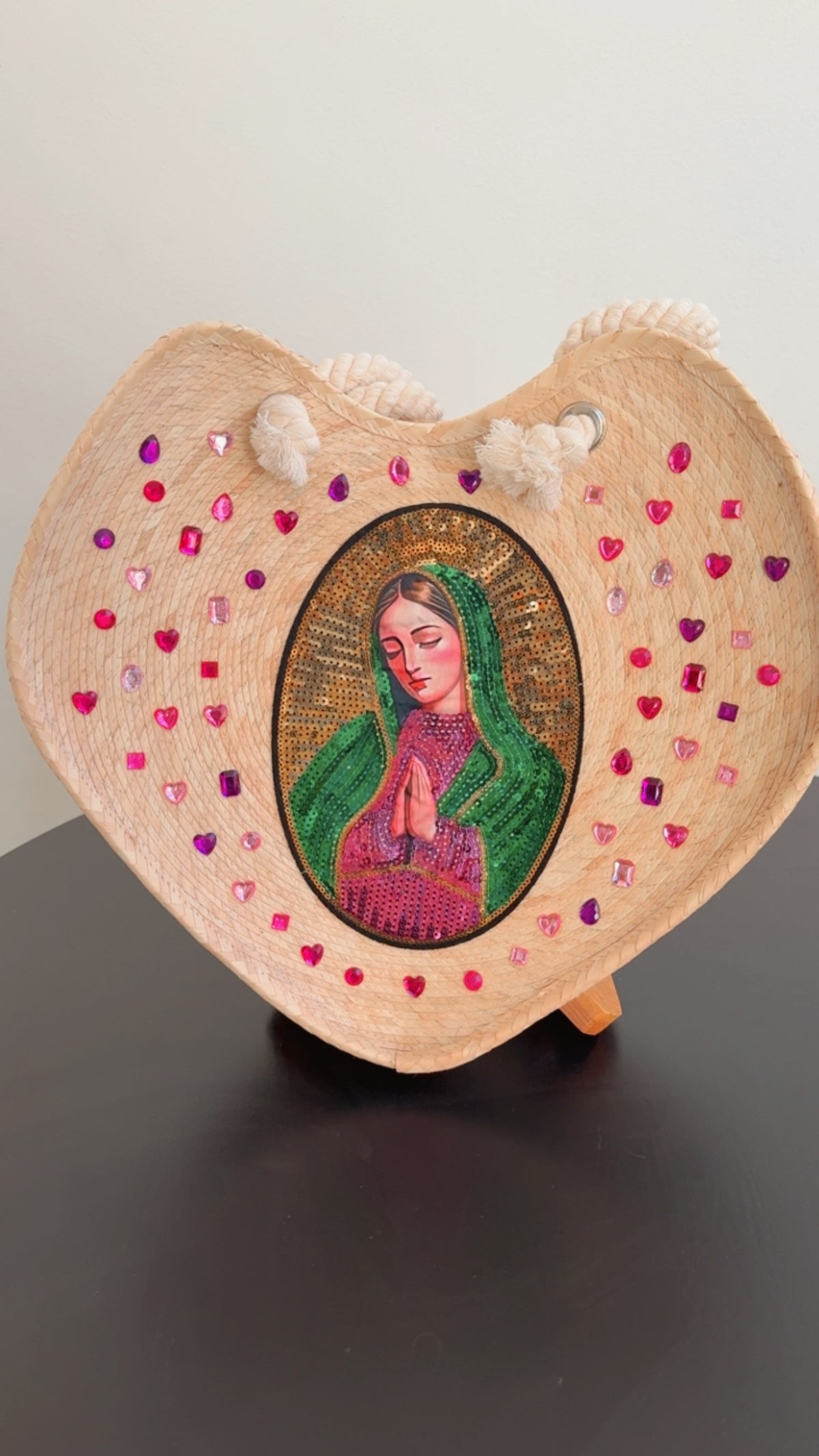 Bolsa de palma Virgen Guadalupe rosa