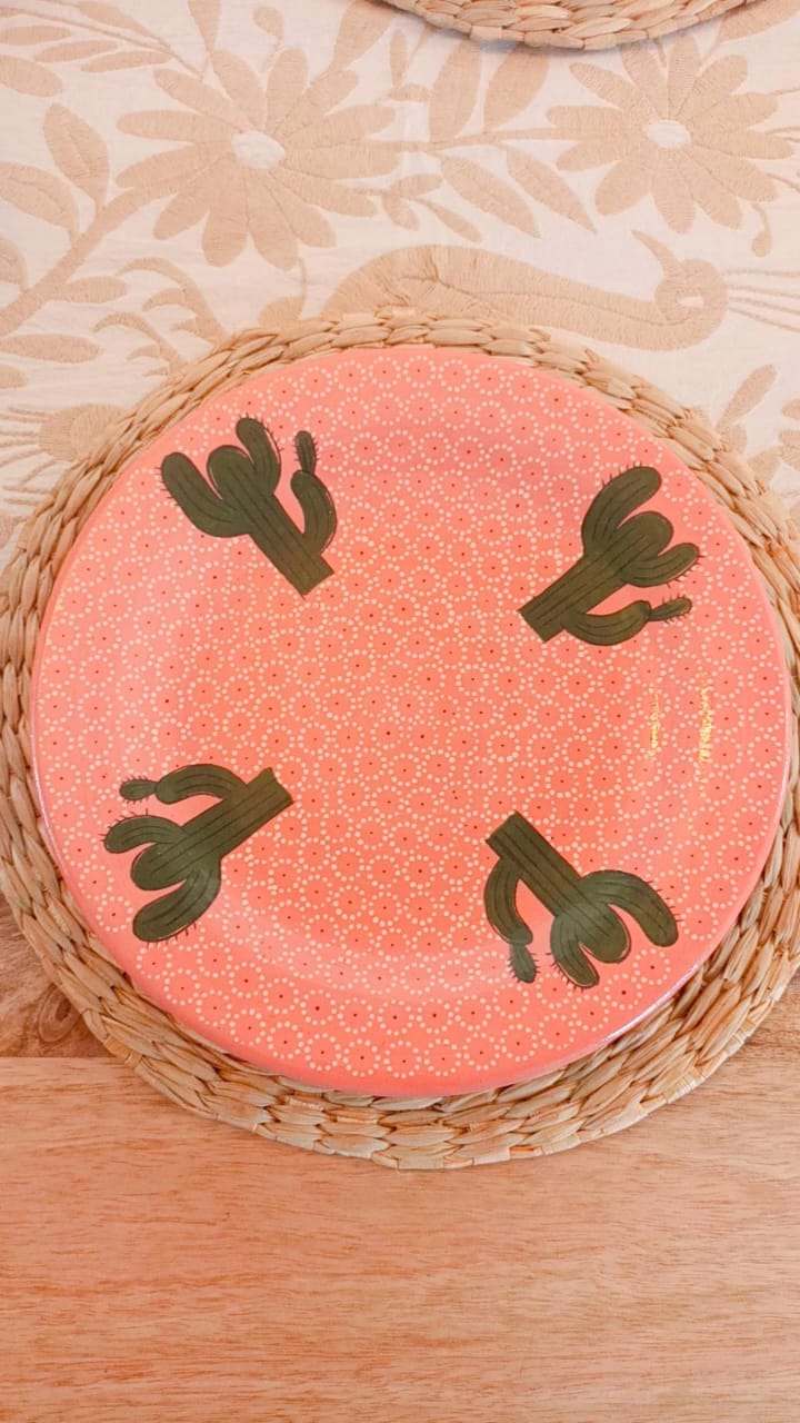 Plato principal Cactus rosa colección suculentas