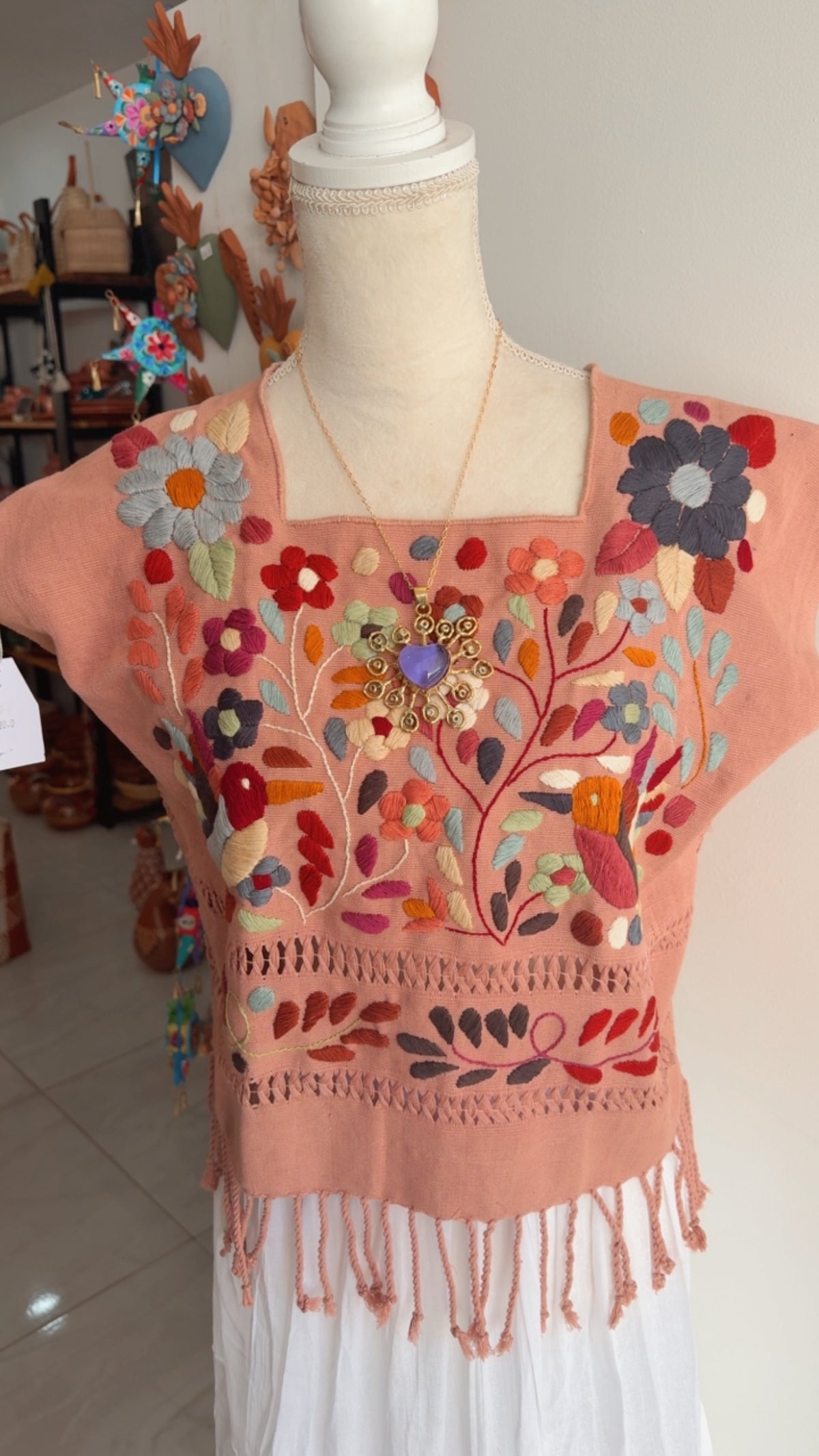 Blusa mujer de telar de cintura rosa palo Chiapas