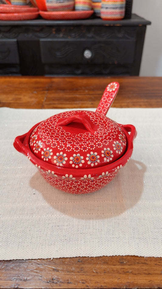Salsera con tapa roja molcajete Navidad Capula colors