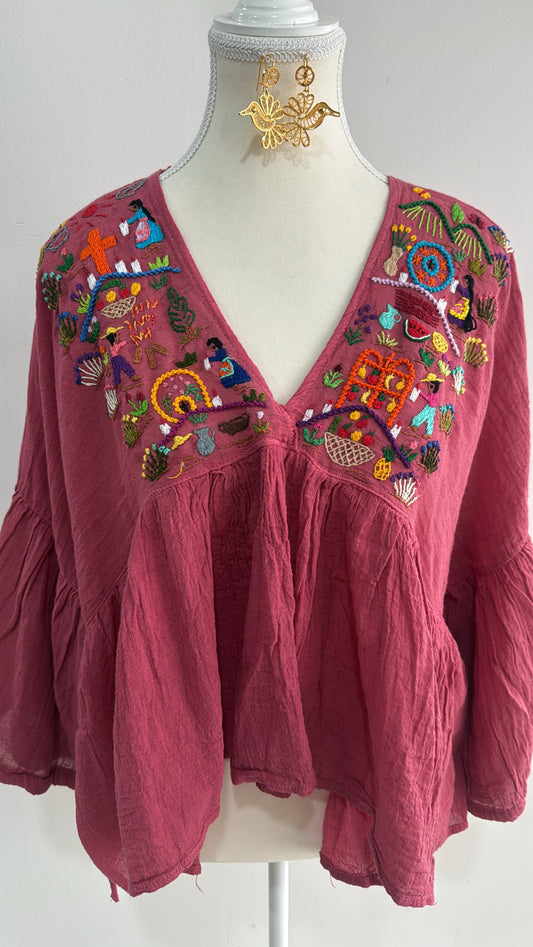 Blusa Unitalla de historias rosa noche de ánimas Tzintzuntzan mujer