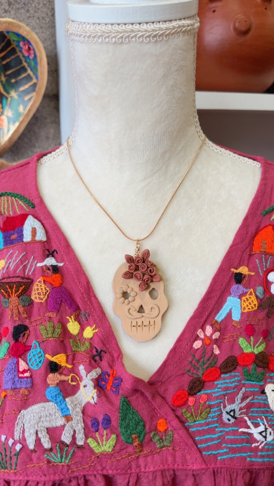 Collar de catrín de barro Atzompa joyería