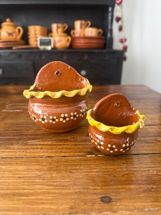 Juego de 2 Maceta mini de barro de Capula amarillo