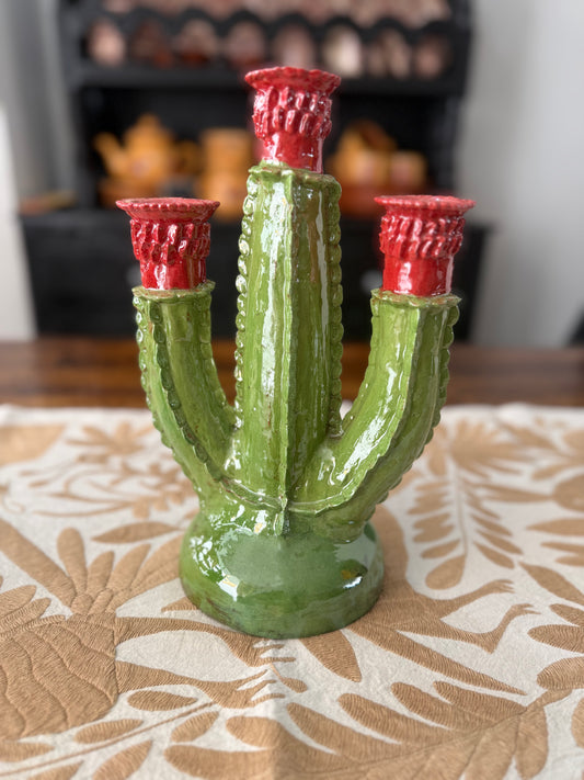 Candelero de nopal cactus para 3 velas