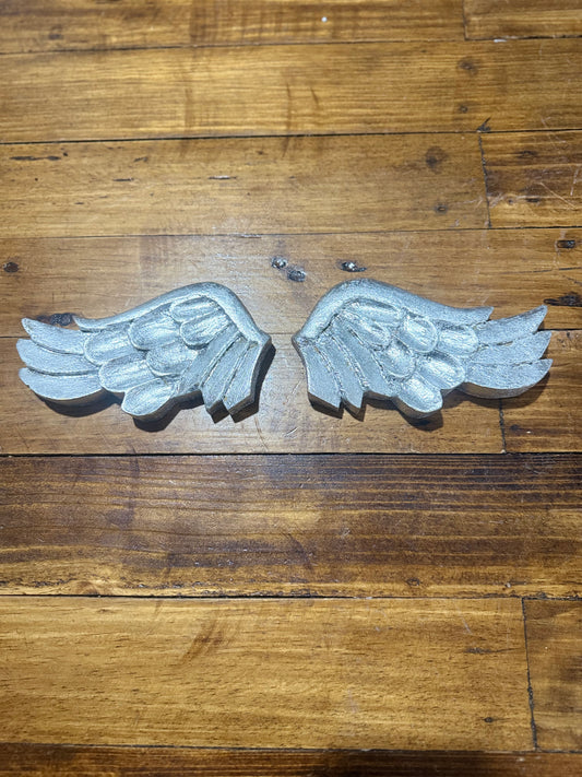 Par de alas de madera plata 20 cms