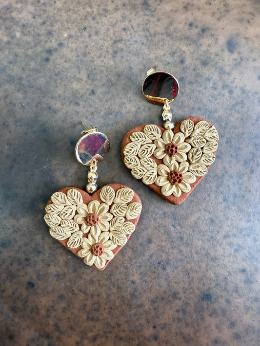 Aretes de corazón 2 de barro filigrana Atzompa joyería