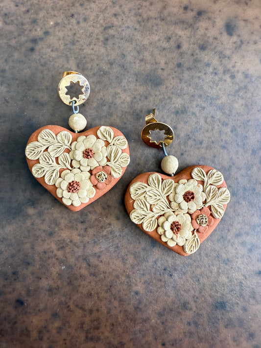 Aretes de corazón 3 de barro filigrana Atzompa joyería