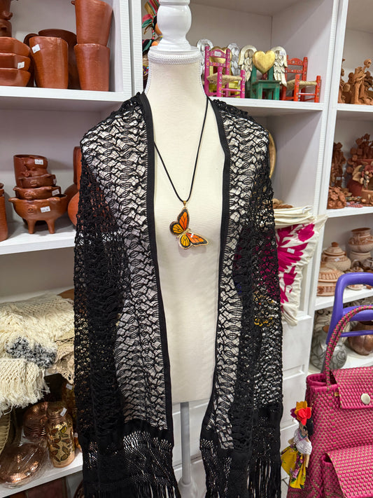 Rebozo negro deshilado vaciado