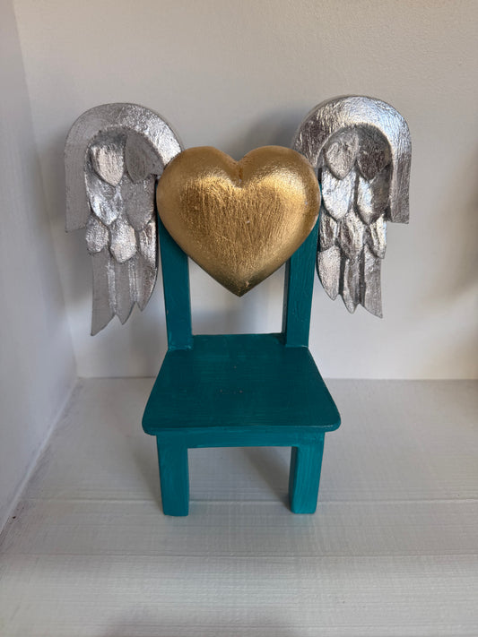 Silla de madera azul Aqua alas 20 Cms de alto