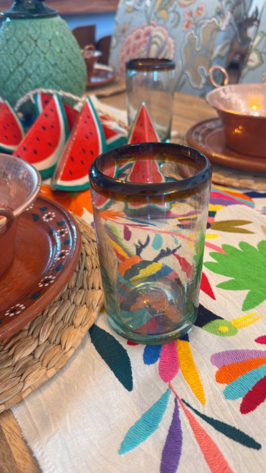 Juego de 2 Vasos de vidrio soplado color ámbar Mexicano