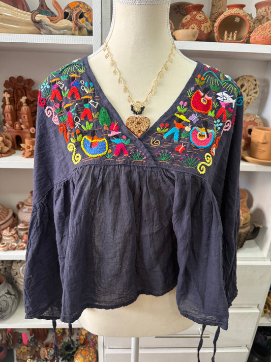 Blusa Unitalla de historias azul marino Tzintzuntzan mujer