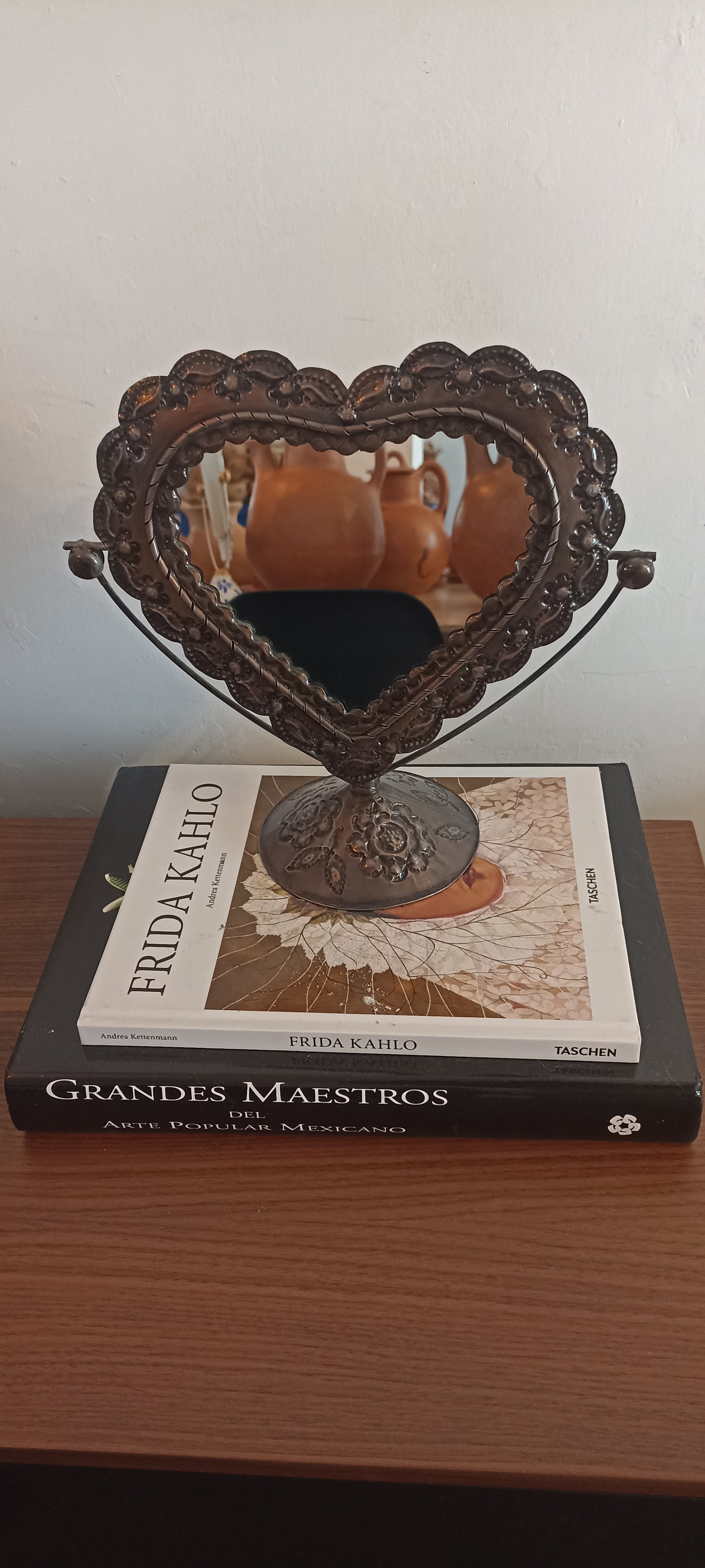 Espejo de latón corazón 28 cms