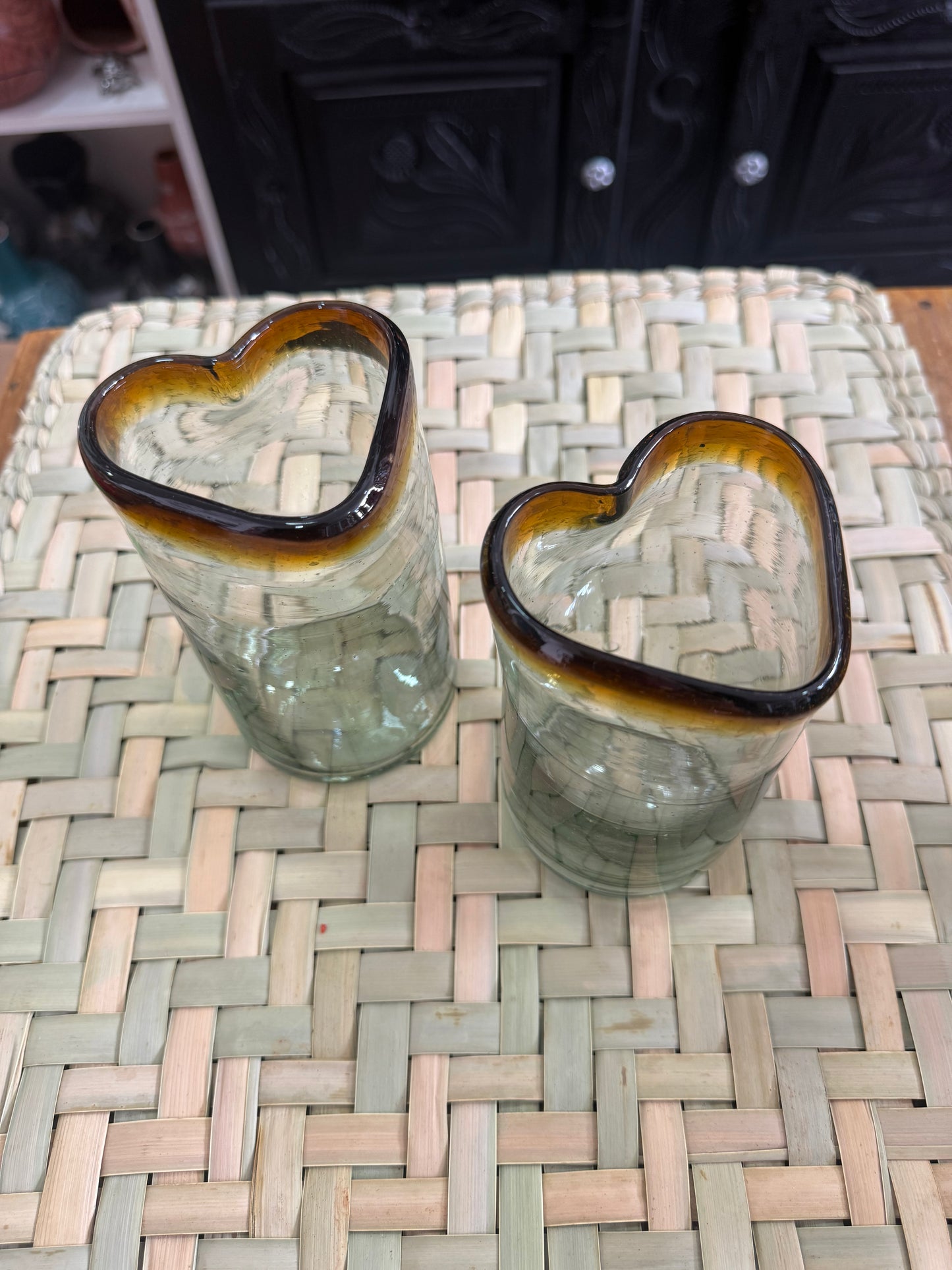 Juego de 2 Vasos de vidrio soplado corazón cafecito