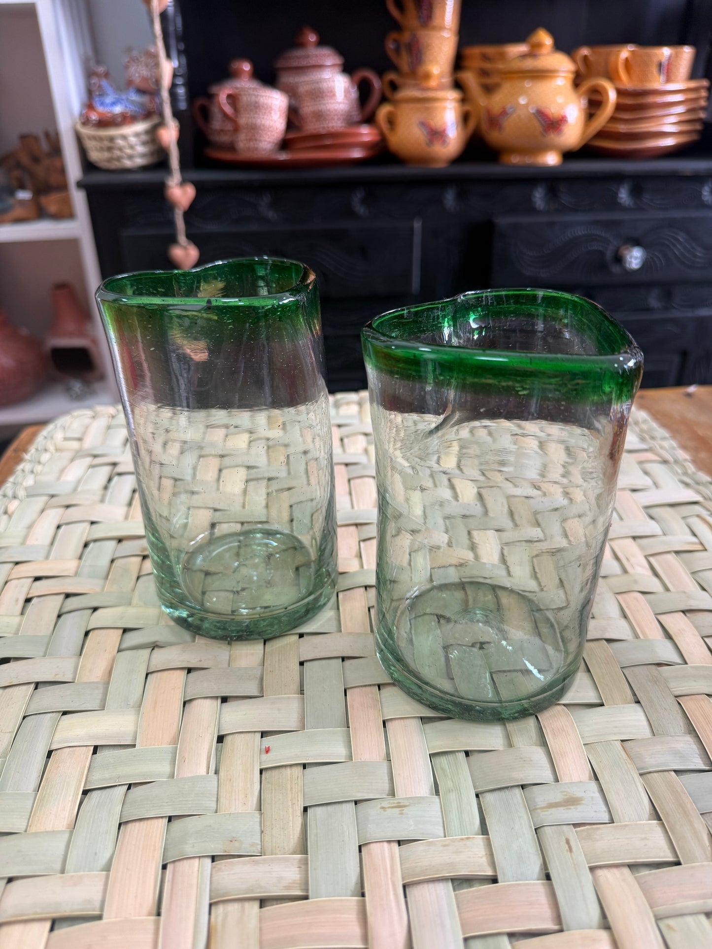 Juego de 2 Vasos de vidrio soplado corazón verde