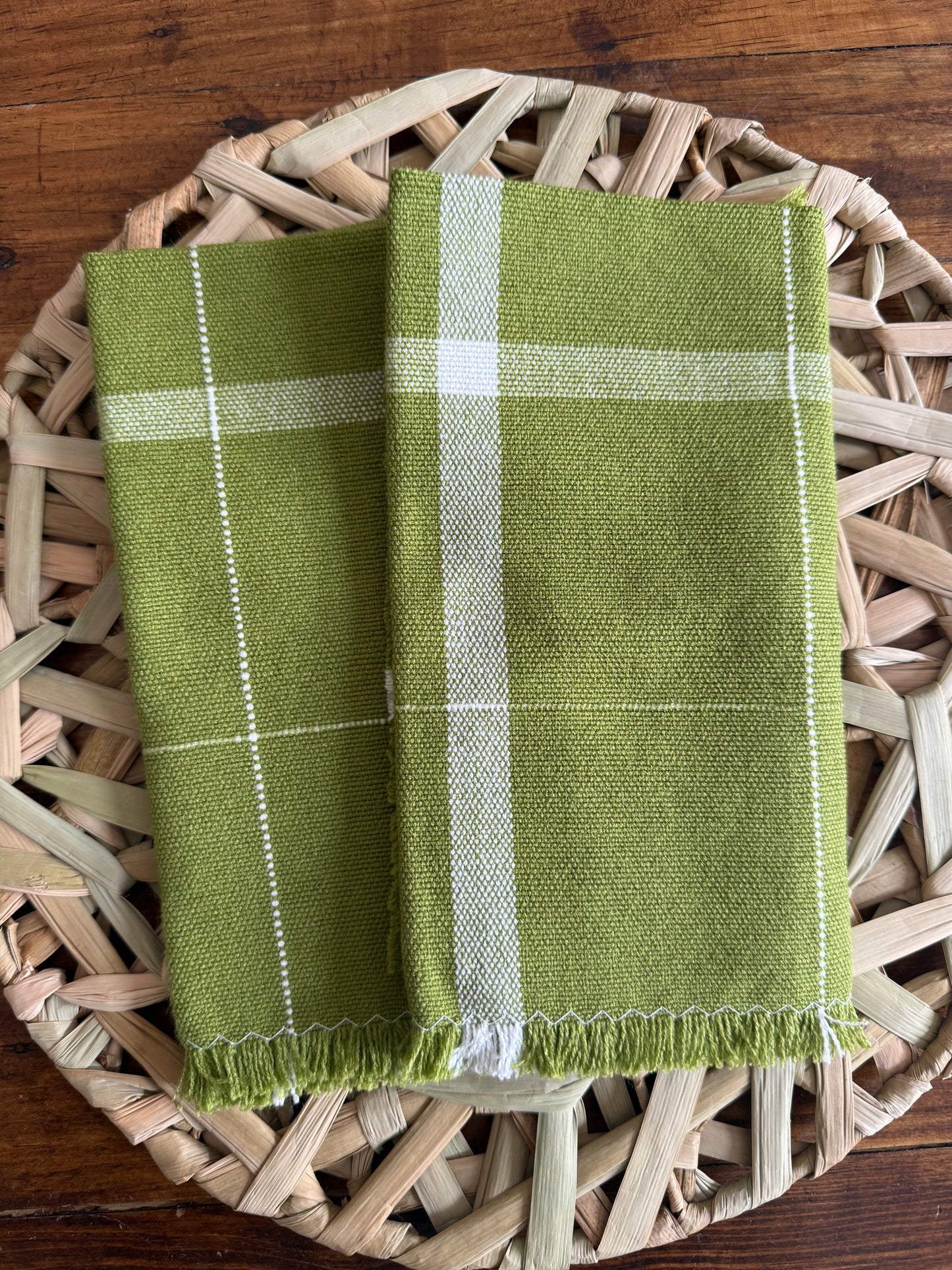 Par de Servilleta deshilada verde de telar de pedal mesa