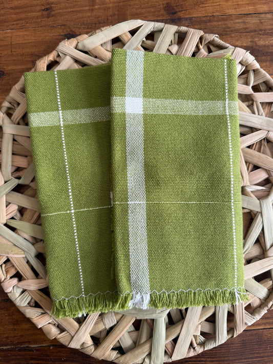 Par de Servilleta deshilada verde de telar de pedal mesa