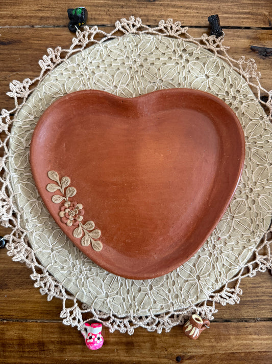 Platito individual rojo de corazón Atzompa
