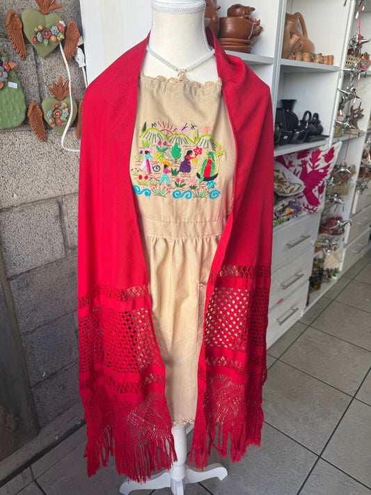 Rebozo rojo deshilado modelo 1