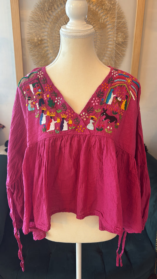 Blusa Unitalla de historias Navidad rosa Tzintzuntzan mujer