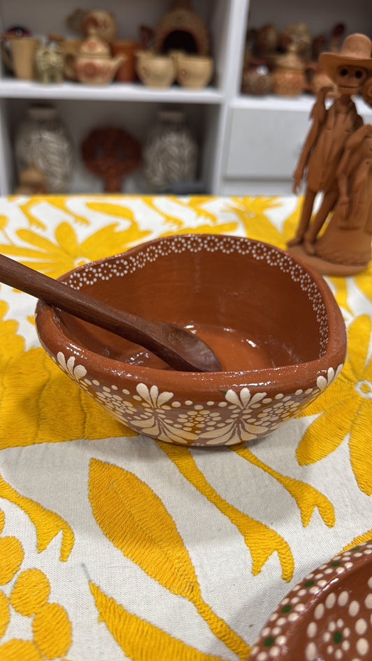 Salsera bowl de corazón natural con cuchara de madera