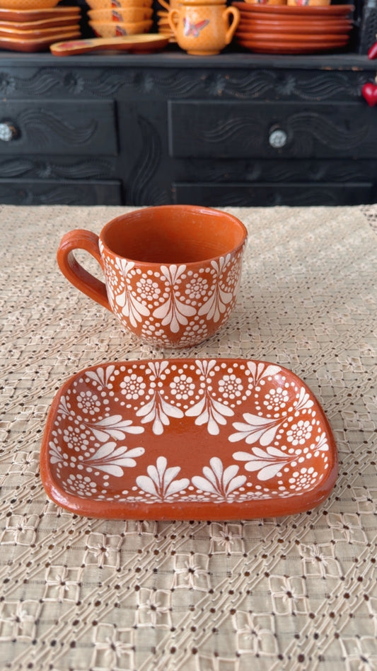 Juego de taza chocolatera y plato natural primavera