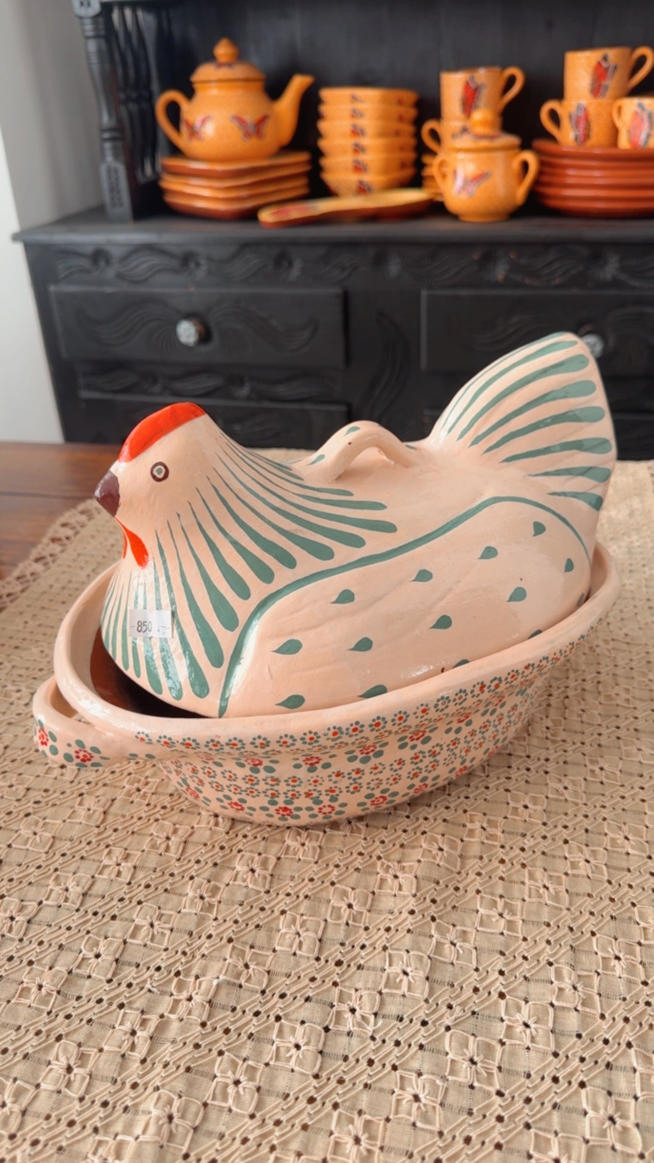 Cazuela de gallina blanca grande primavera