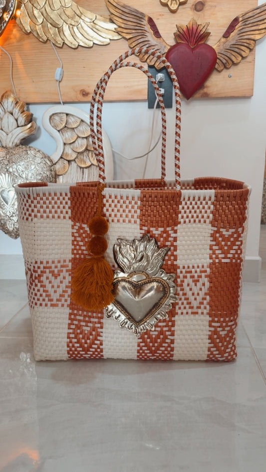 Bolsa de mandado jumbo con corazón de latón plata