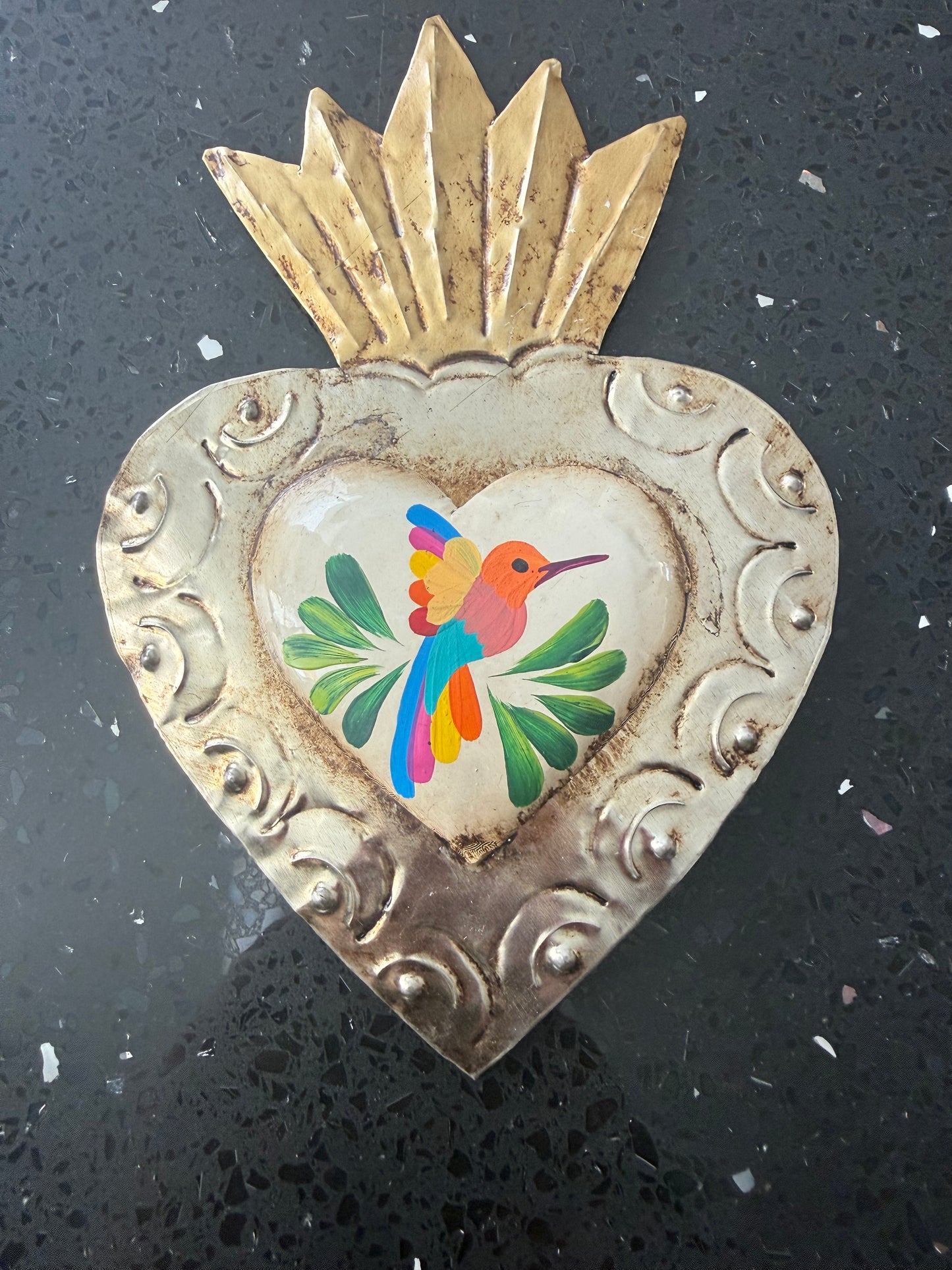 Corazón de latón chico otomí blanco