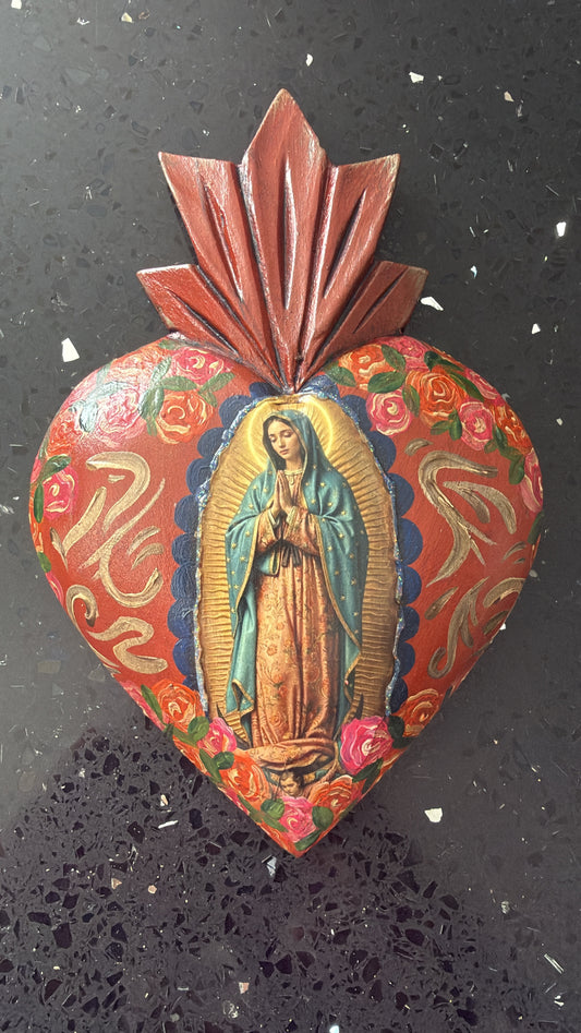 Corazón de madera terracota Virgen