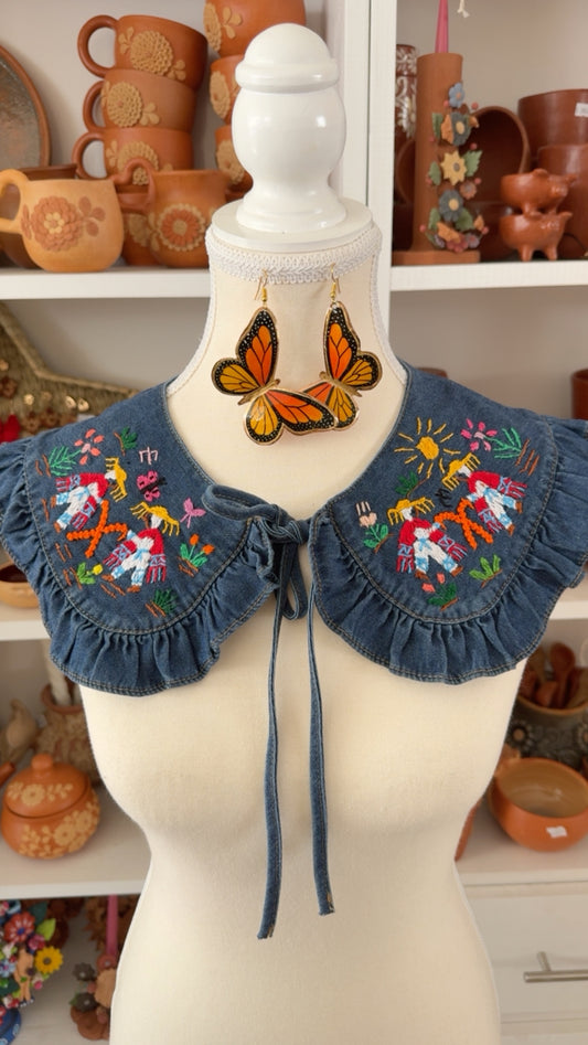 Cuello para blusa bordado viejitos Tzintzuntzan mujer