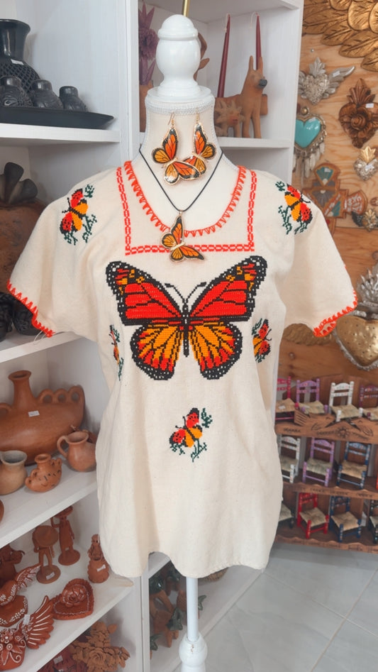 Blusa mariposa monarca mujer talla M-G 1
