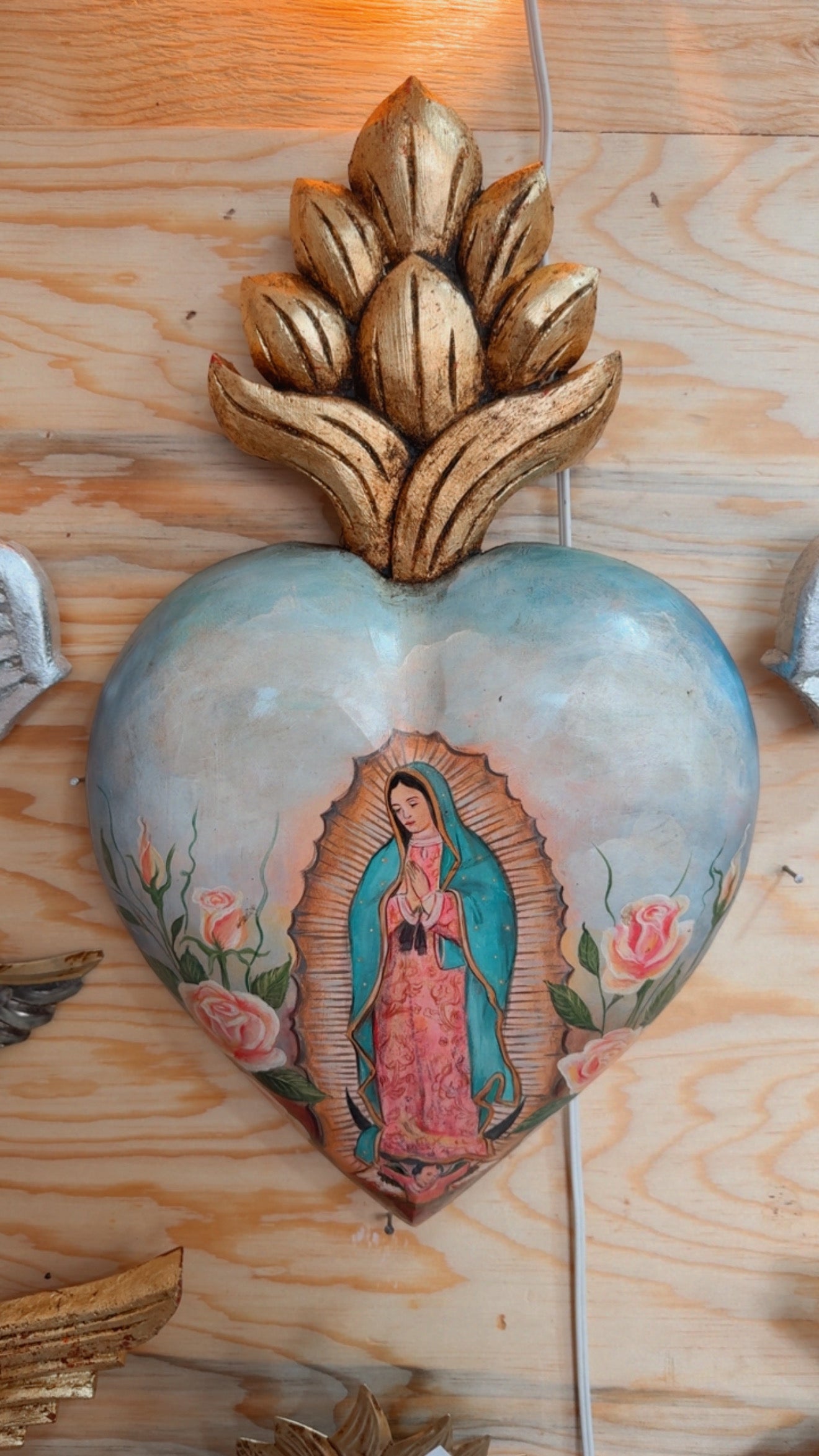 Corazón de madera jumbo Virgen de Guadalupe Pintada a mano