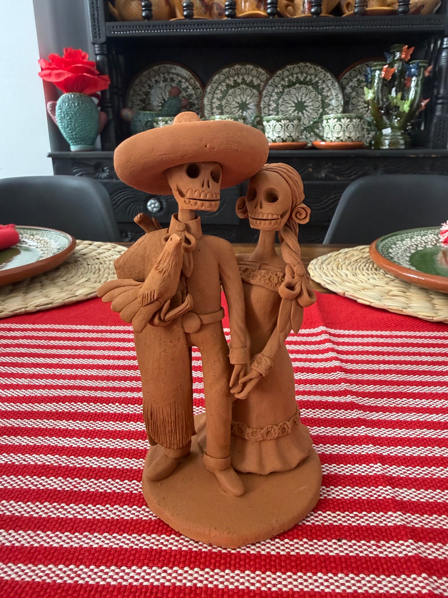 Pareja de catrines con gallo colección noche de ánimas amor eterno