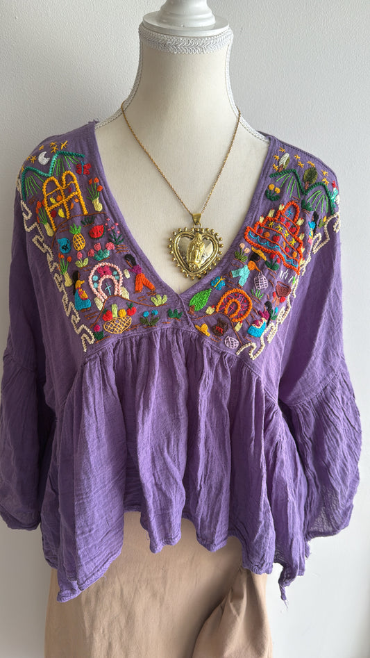 Blusa Unitalla de historias lila Tzintzuntzan mujer