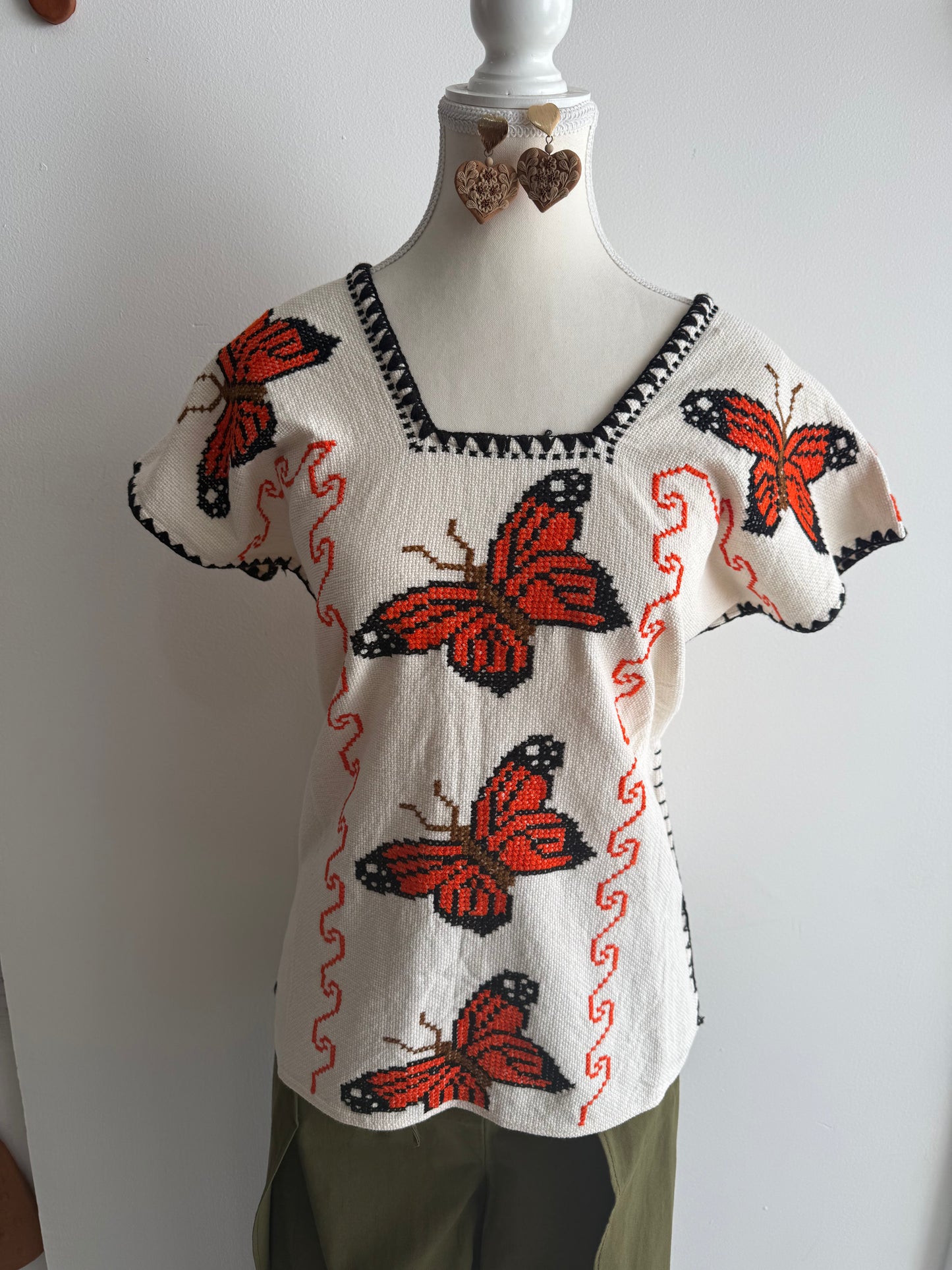 Blusa mariposa monarca naranja mujer talla M-G